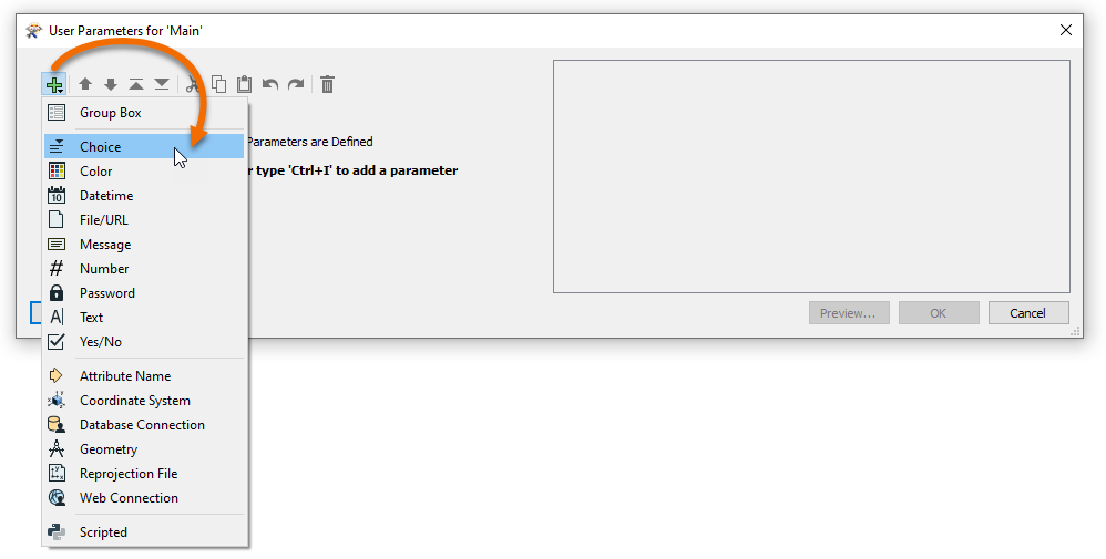 Creating a user parameter in the Parameter Manager